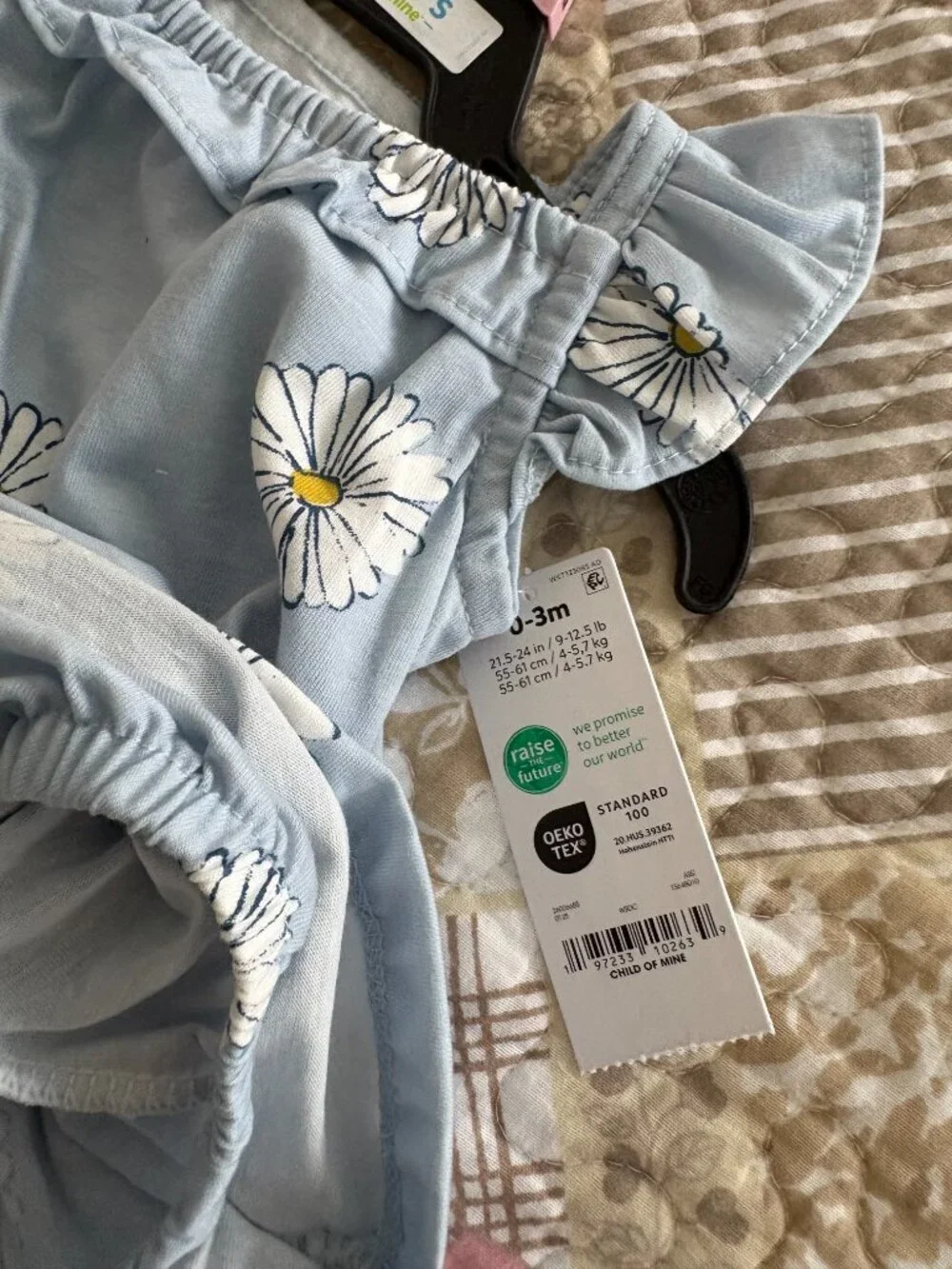 Carter's Child of Mine Baby Girl Light-Blue Daisy Dress Romper Size 0-3 Months